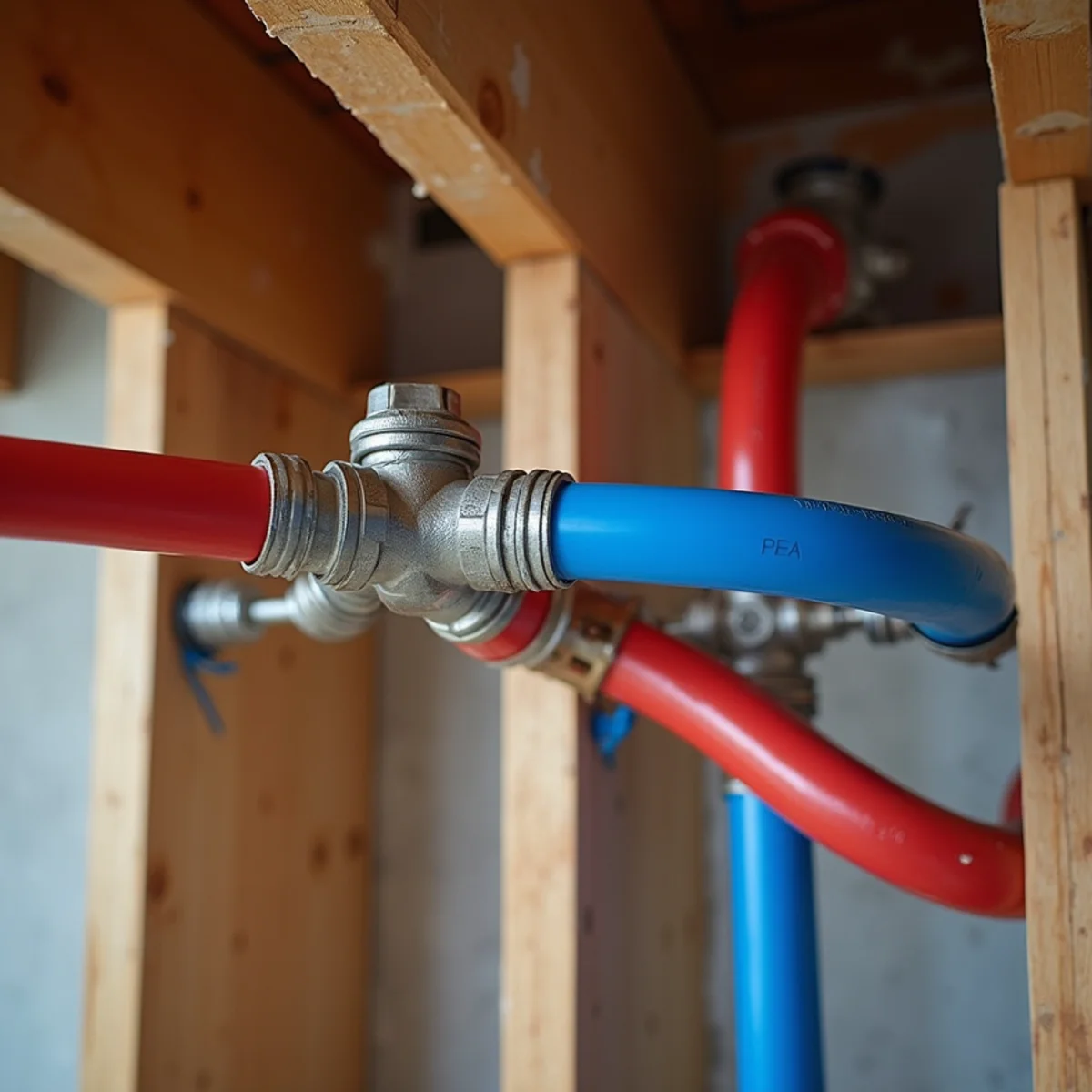 Professional Uponor PEX-a water supply lines installed through joists in Colorado home