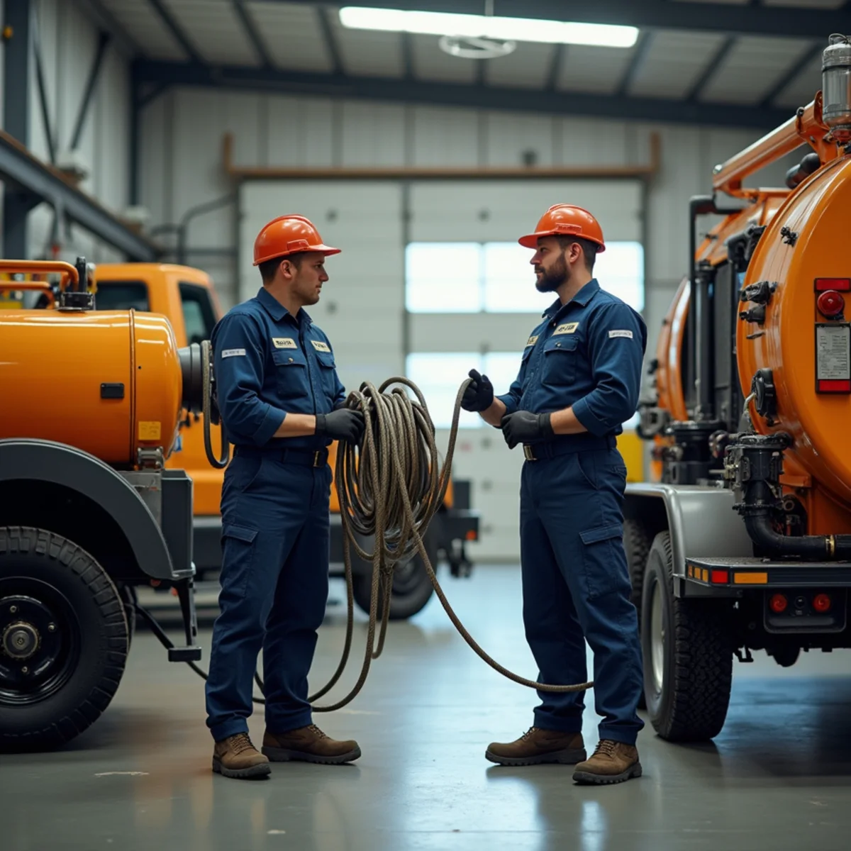 Side-by-side comparison of mechanical drain cable machine and commercial hydro jetter trailer