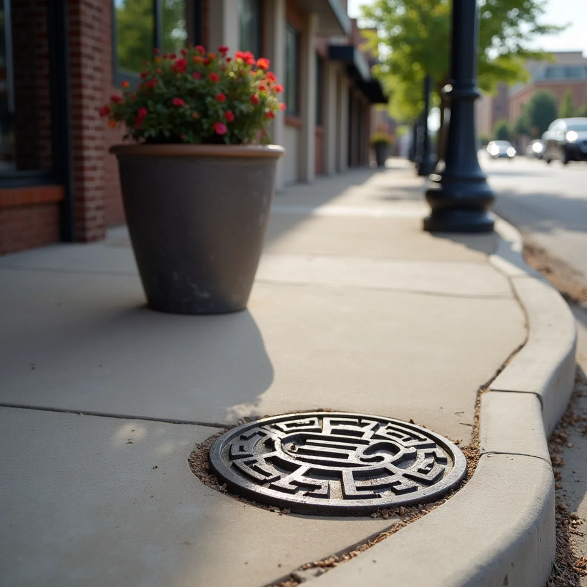 Municipal curb stop meter pit on Englewood residential sidewalk