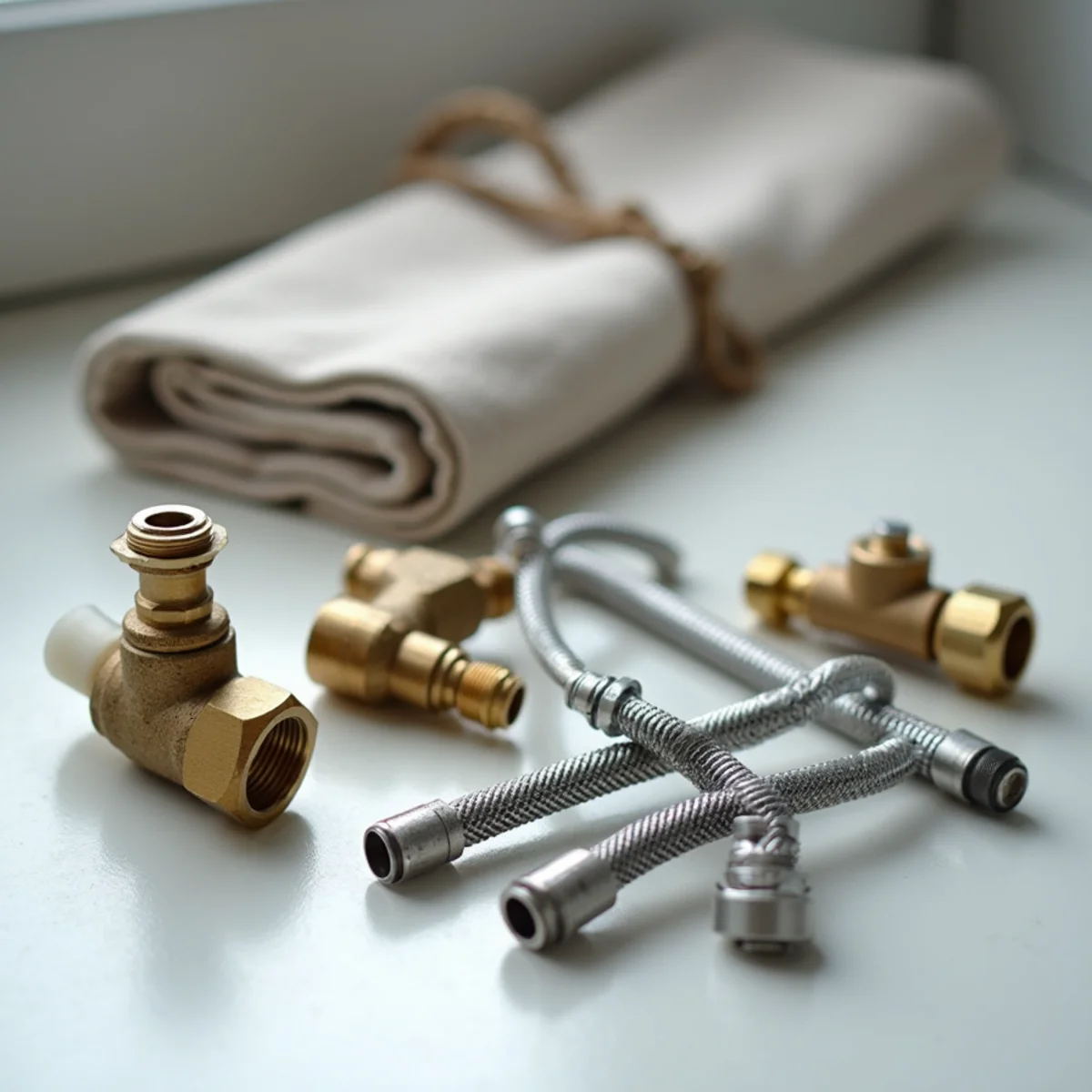 Itemized quote and plumbing fixture parts including brass shutoff valves and faucet stems