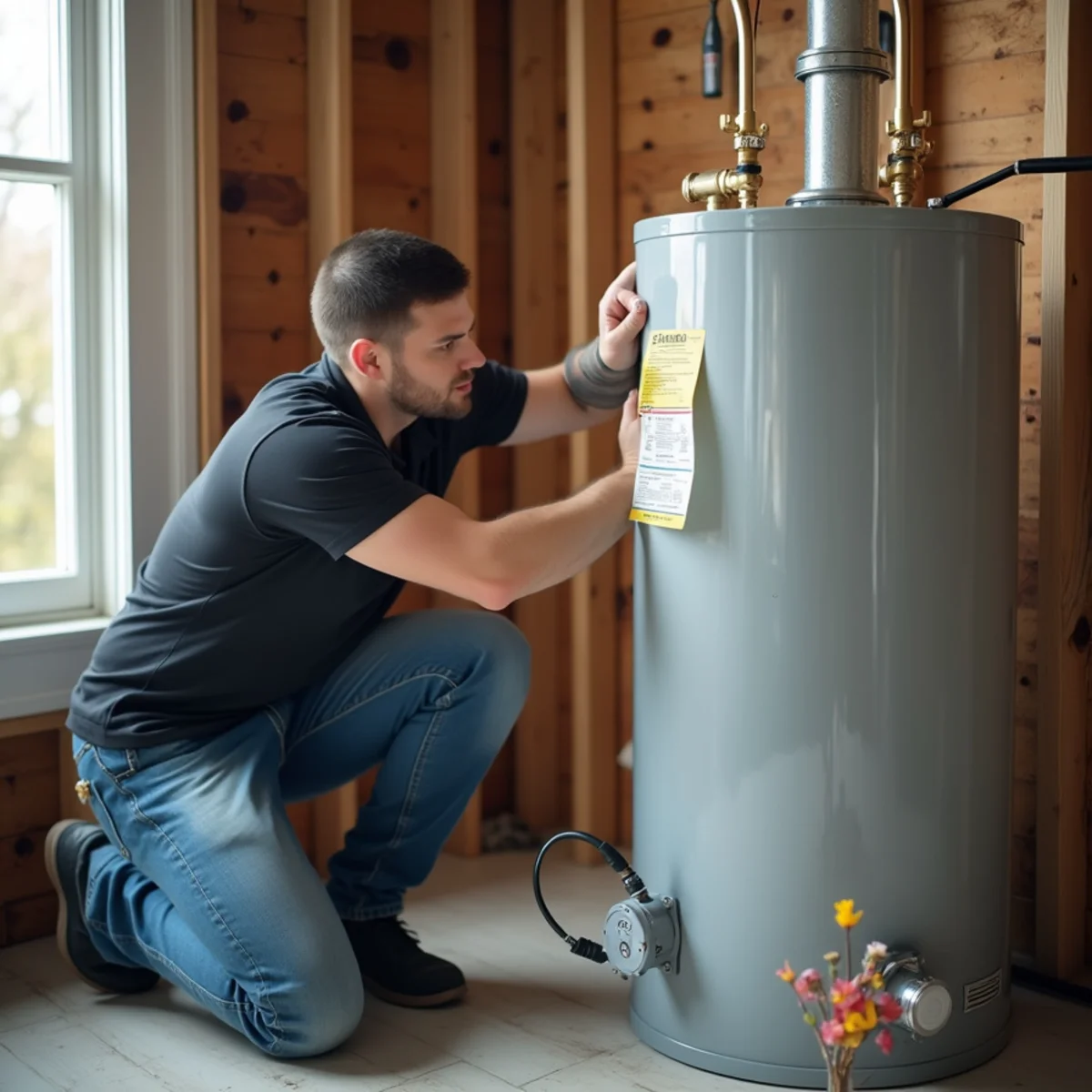 Energy efficient atmospheric gas water heater installation in Englewood basement