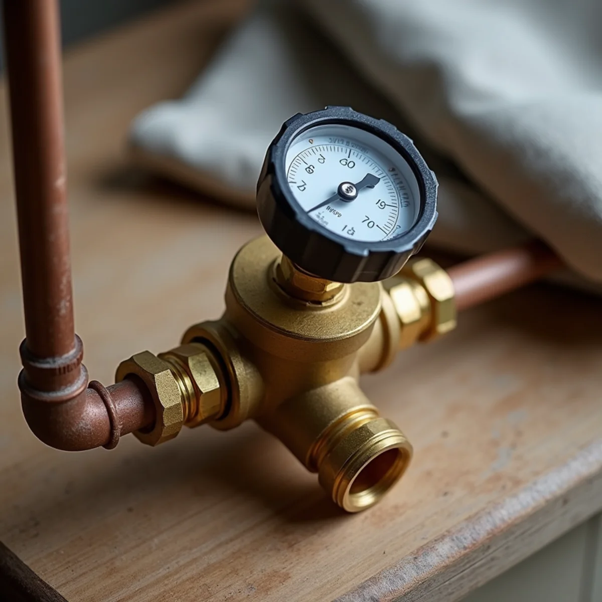 New Wilkins brass pressure reducing valve installed with copper fittings on main line