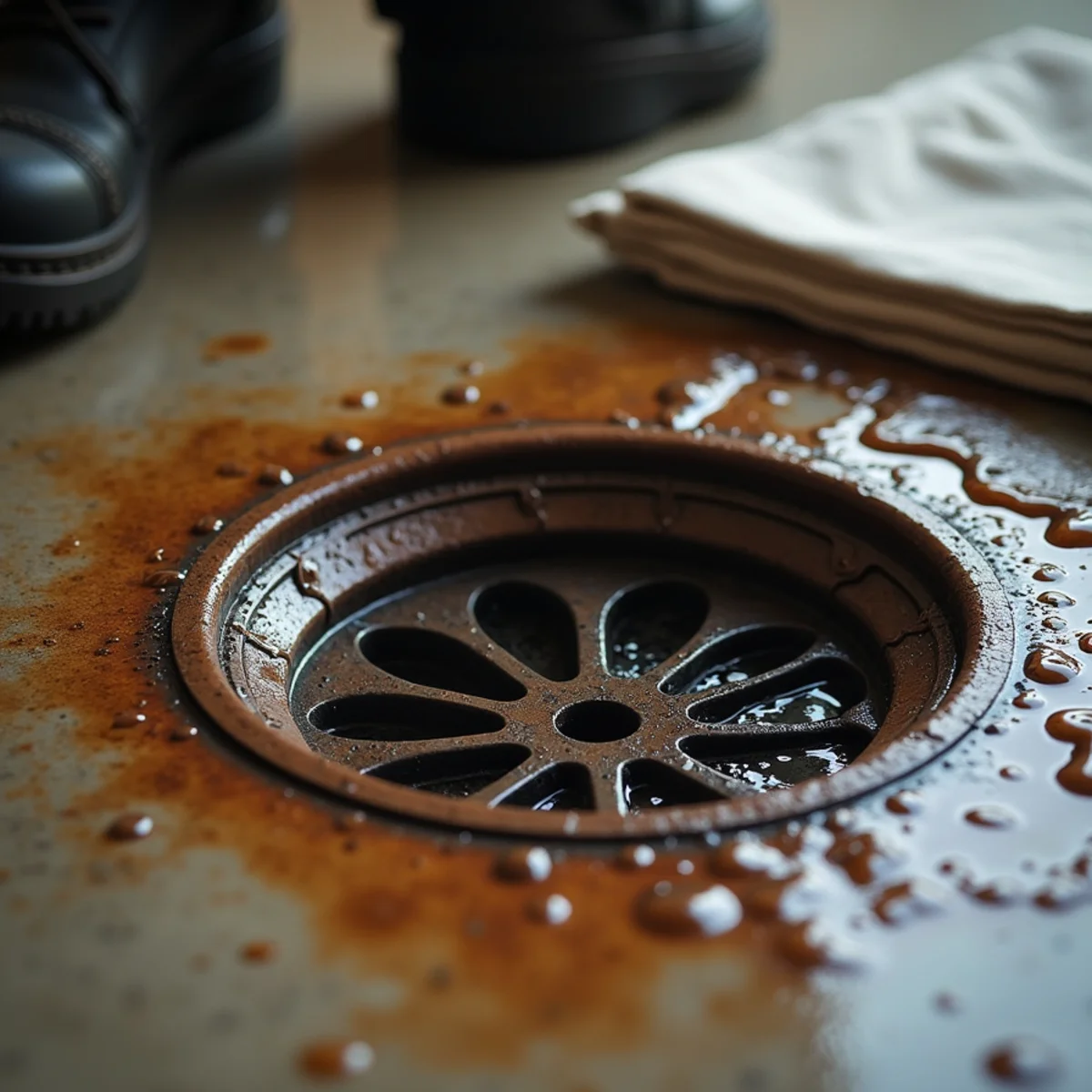 Basement floor drain showing wastewater bubbling up with soapy residue