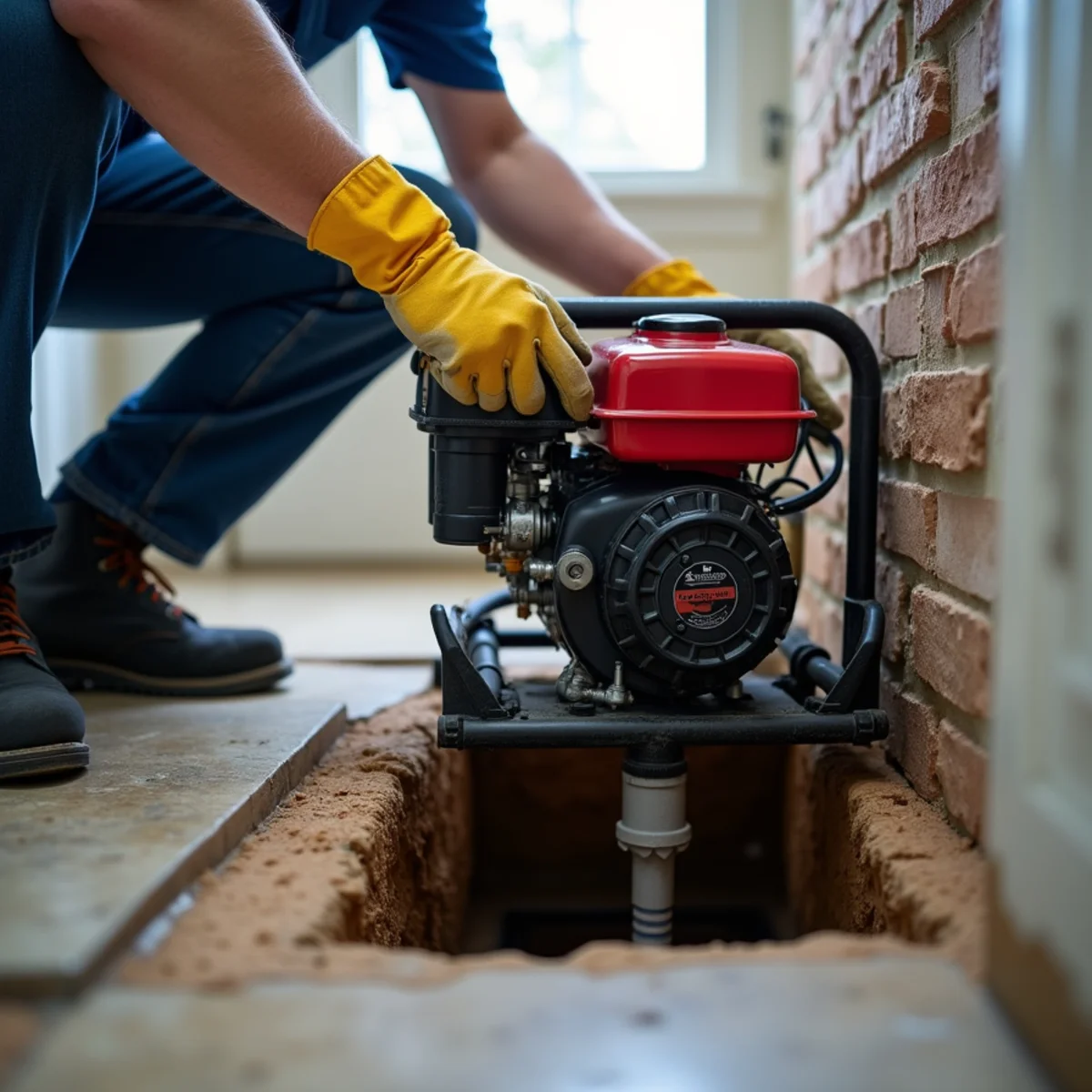 Heavy duty commercial drain snake clearing a basement floor drain in Englewood CO