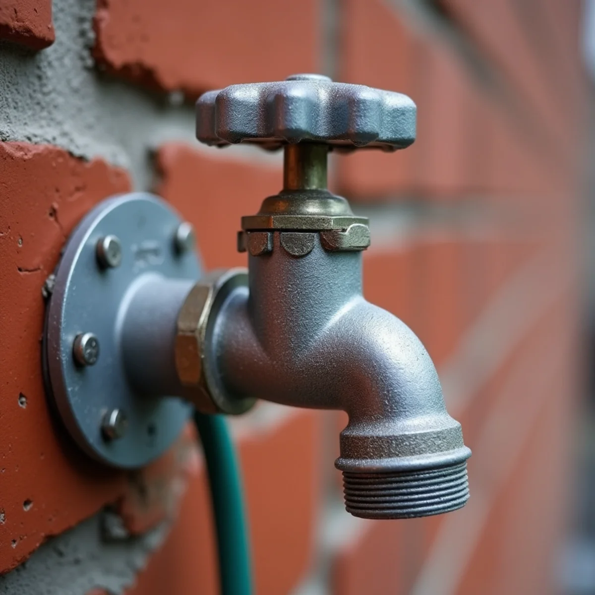 Newly installed frost-free quarter-turn sillcock hose bib on brick wall