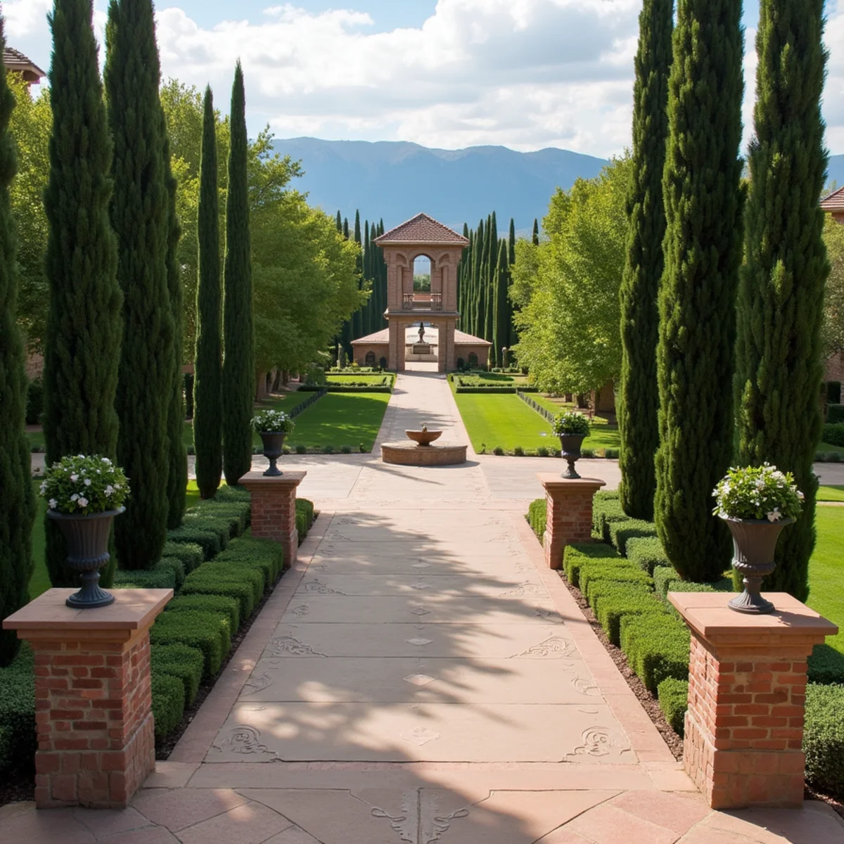 Expansive multi-acre luxury estate grounds and driveway in Cherry Hills Village CO