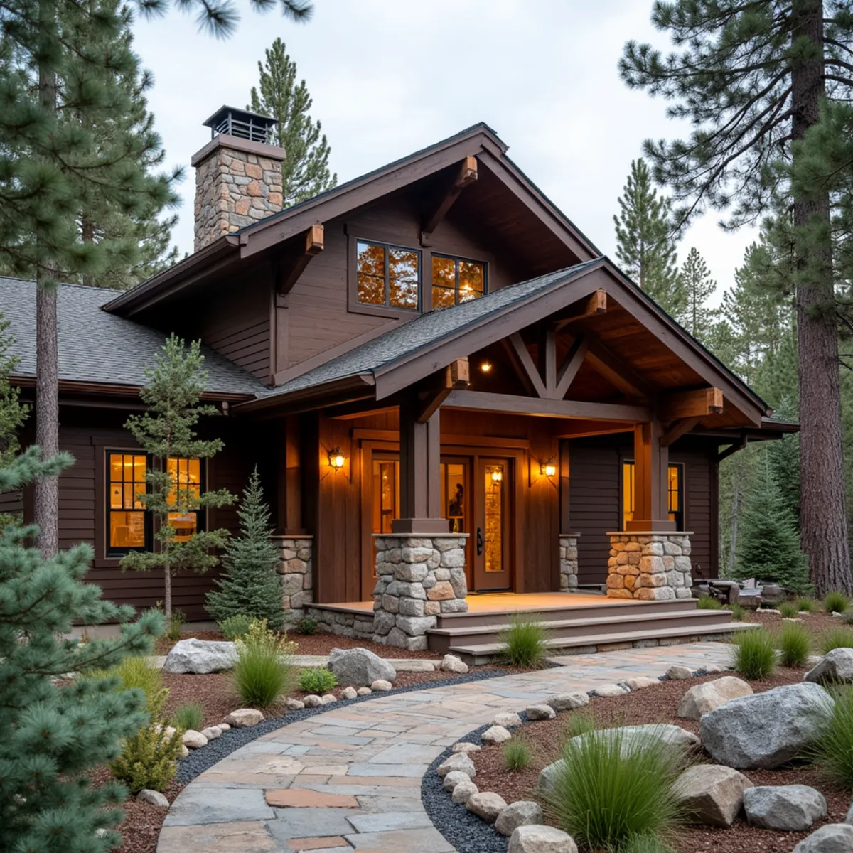 Foothills timber-frame home nestled along Evergreen Lake Colorado mountain ridge