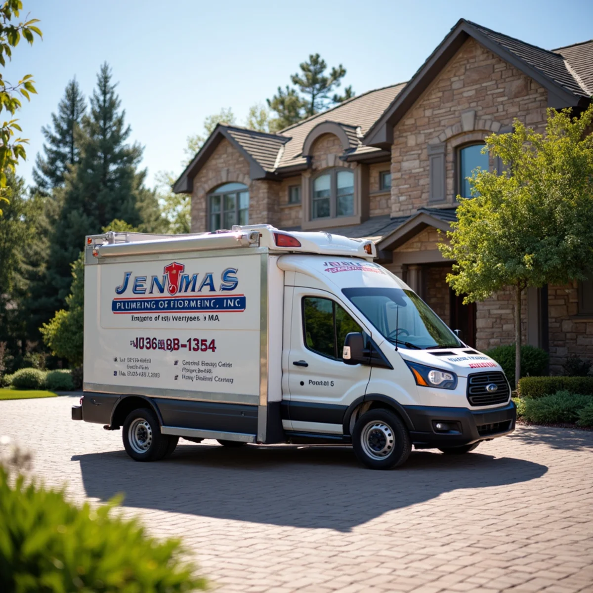 Plumber outside high-end residence near Denver Tech Center in Greenwood Village CO