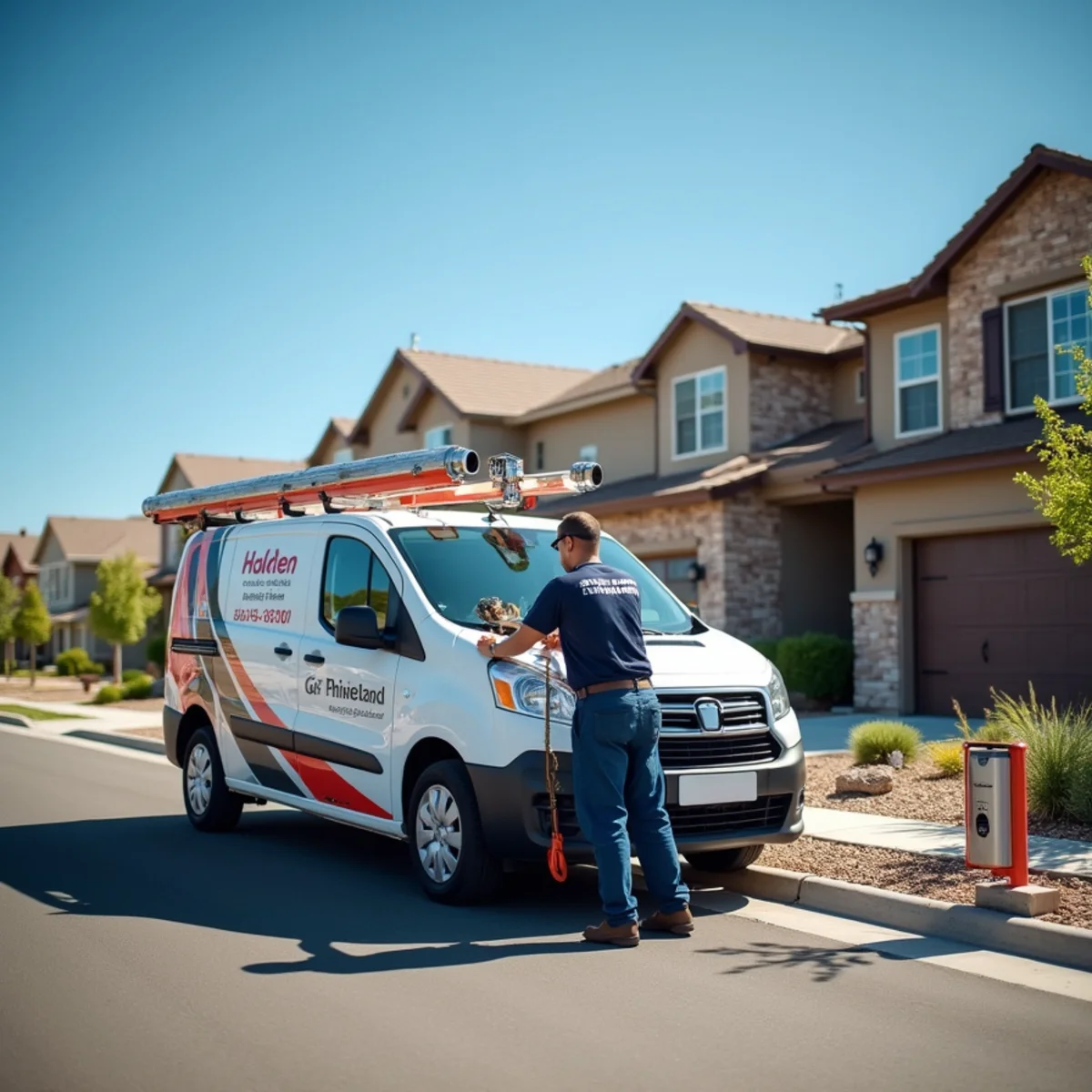 Plumbing service vehicle in Highlands Ranch Colorado planned community