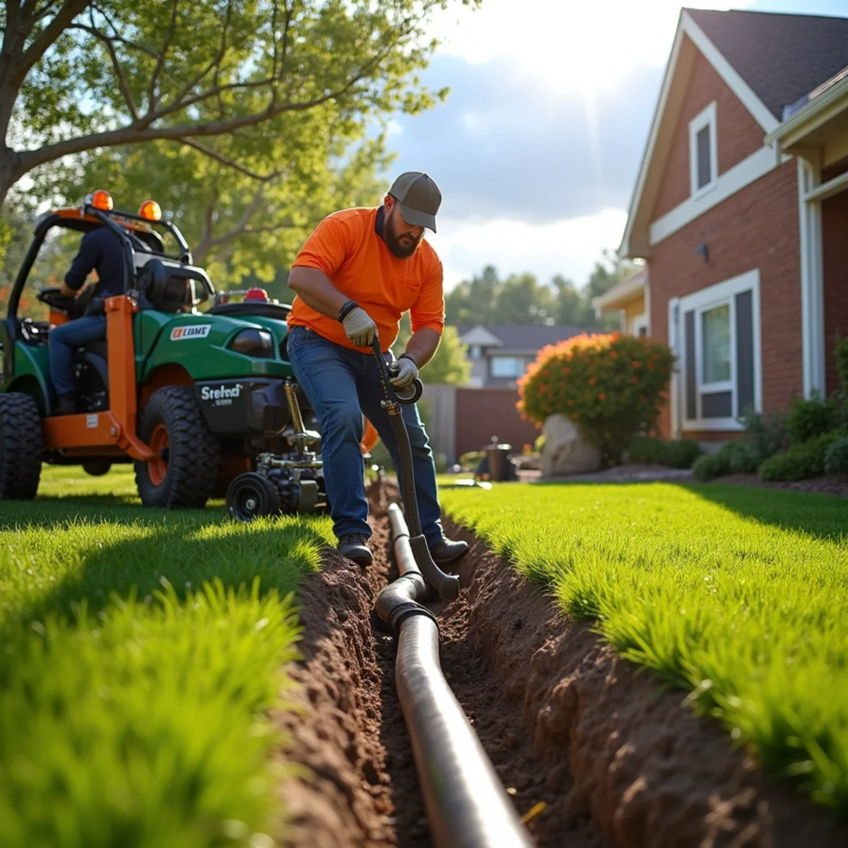 Trenchless pipe bursting equipment set up for Englewood sewer lateral replacement