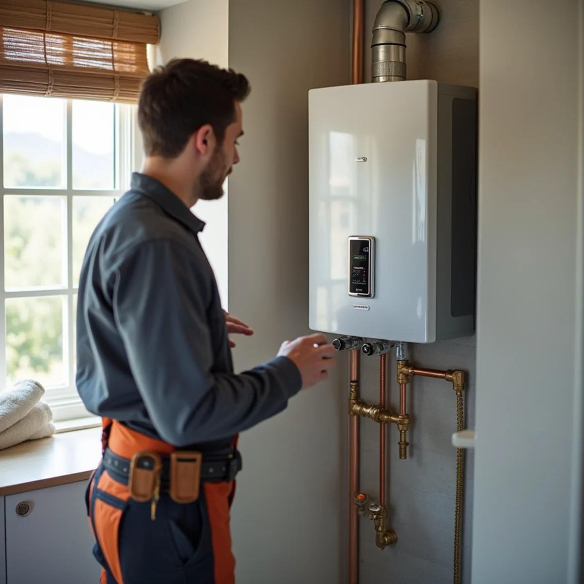 High efficiency wall-mounted tankless water heater with stainless venting